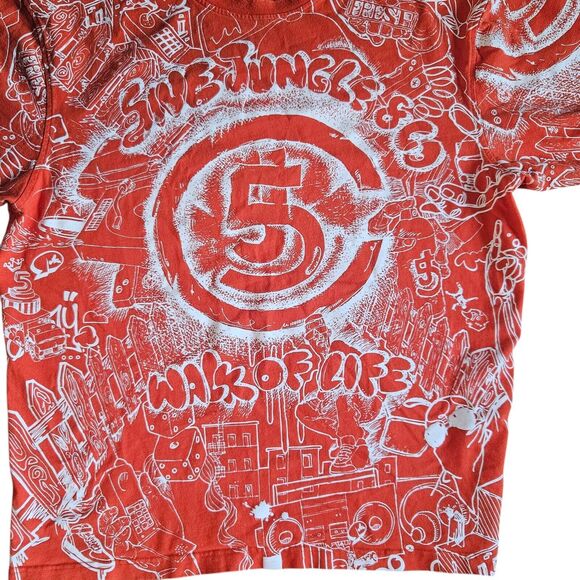 5ive Jungle Hip Hop T Shirt Size 3XL Orange All Over Print Y2K - Picture 3 of 6